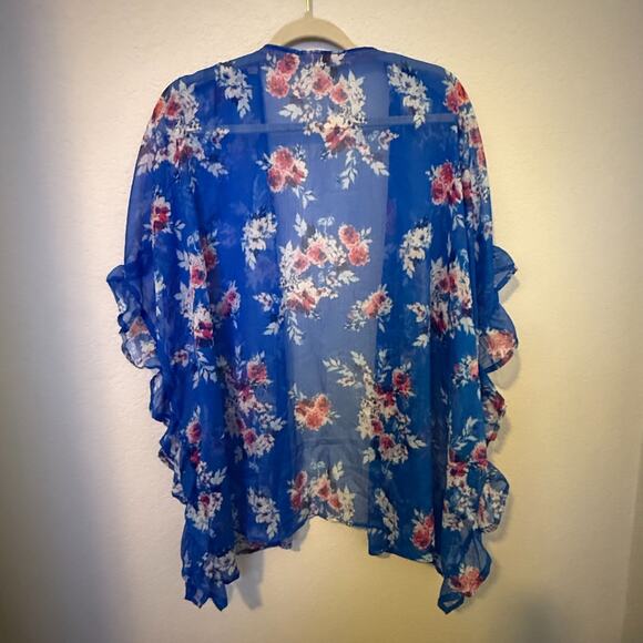 Rewind Womens Cardigan Summer Kimono Size Medium Sheer Open Cover Up Lace Trim - Picture 2 of 5